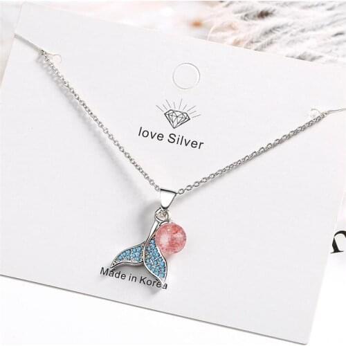 Sole Memory Pink Strawberry Crystal Blue Fishtail Sweet Cool 925 Sterling Silver Clavicle Chain Female Necklace SNE474