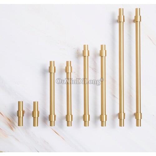 1PCS Pitch 0-192mm Light Luxury Solid Brass Furniture Handles T-Bar Gold Wardrobe Dresser Cupboard Cabinet Drawer Pulls GF273