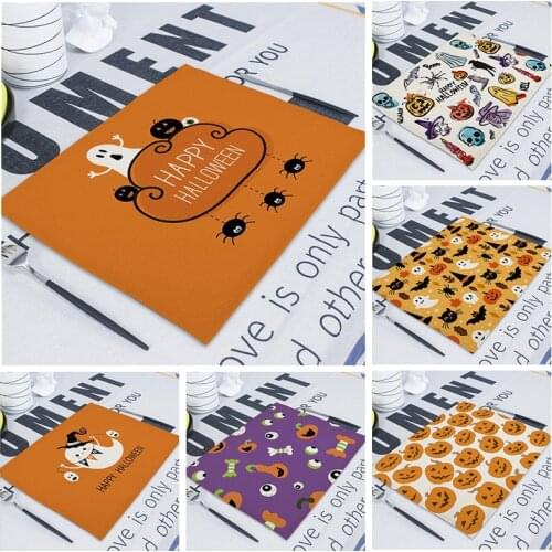 Happy Halloween Napkins Tablecloths Pumpkin Halloween Home Horror Skull Linen Kitchen Decoration Dining Accessories 42x32cm