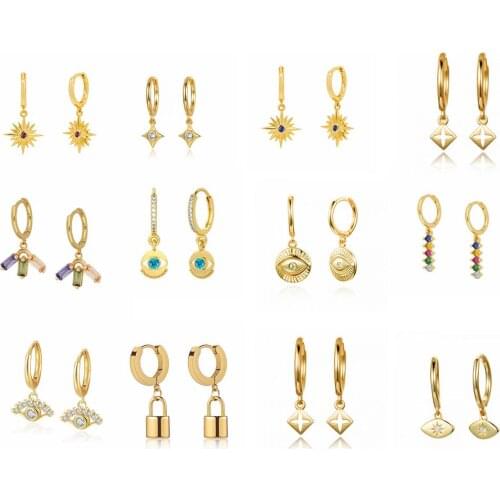 925 Sterling Silver Mini 10mm Eye Pendiente Circle Hoops Earrings Small Dangle for Women Round Luxury Crystal Jewelry Earring