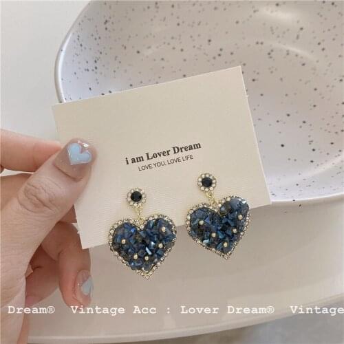 Retro Blue Love Earrings Fashion Geometric Color Love Pendant Earrings Classic INS Style Love Earrings Tide