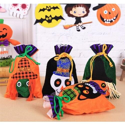 Printed Pumpkin Witch Halloween Gift Bags Portable Beam Port Drawstring Bag Sack Halloween Party Kids Candy Gift Bags Pouch 1pc
