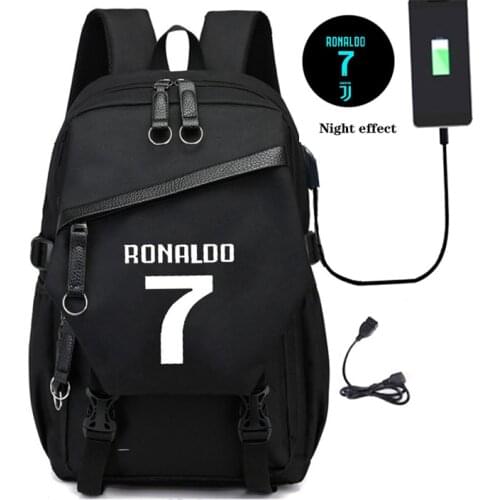 Usb Charging Ronaldo Luminous Backpack Men School Bags for Teenage Boys Back Pack Large Capacity Black Teen Bagpack Preppy Style