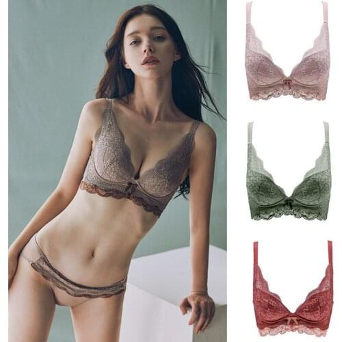 High-End European and American French Sexy Lace Seamless Small Bust Gathering Adjustable Rimless Underwear