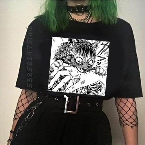 Junji Ito Horror Anime T-Shirt Japanese Women Tshirt Short Sleeve Custom Anime Printed Tee Shirt Tops