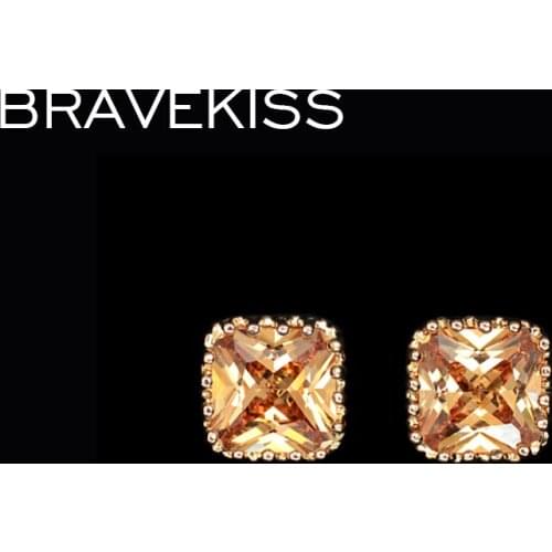 BRAVEKISS yellow crystal princess crown stud earrings women ear piercing ear studs square boucle d'oreille brincos mujer BUE0094