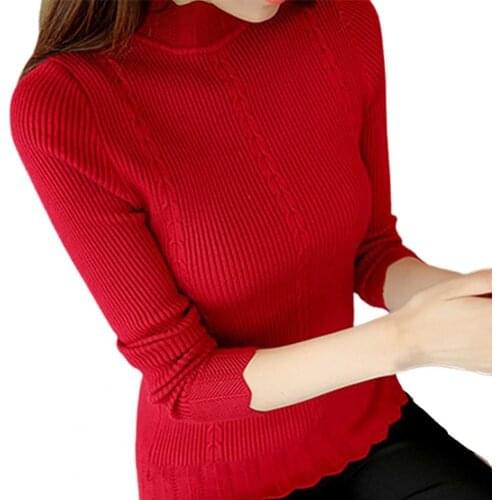 Women Slim Knitted Ribbed Sweater Elastic Mock Neck Long Sleeve Basic Pullover Mock Neck Long Sleeve Basic Pullover