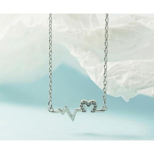 KOFSAC Heartbeat Necklaces Women Silver Color Gift Fashion Electrocardiogram Zircon Necklace Lady Valentines Day Jewelry Joyas