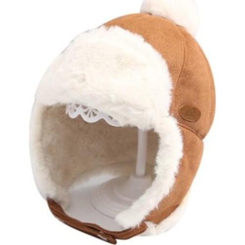 Winter baby hats plus velvet Lei Feng hats childrens suede earmuffs trendy boys warm hats baby fur ball hats