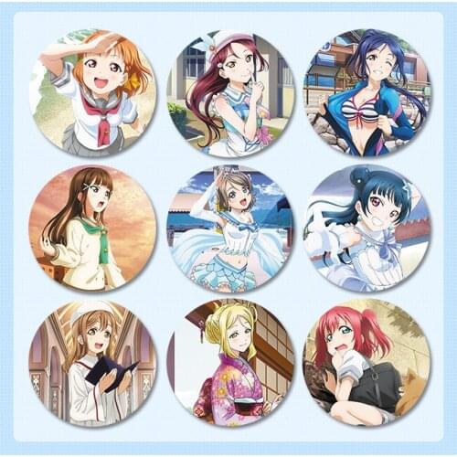 58mm Sunshine Aqours lovelive badge SSR early awakening Riko kanan Dia Yoshiko Brooch