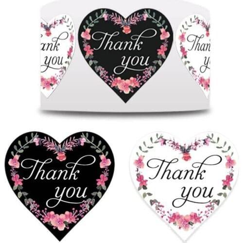 1inch Heart Thank You Stickers Floral Wedding Festival Party Favors Paper Decorative Sticker Envelope Package Seal Label Sticke