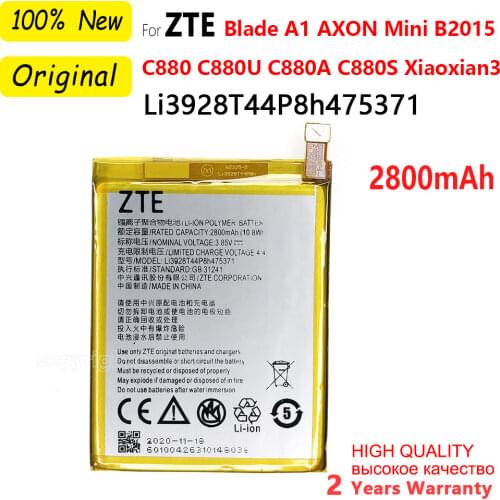 100% Original 2800mAh Li3928T44P8h475371 Battery For ZTE Blade V8 Mini A1 C880 C880U C880A C880S AXON B2015 B2016 Batteries
