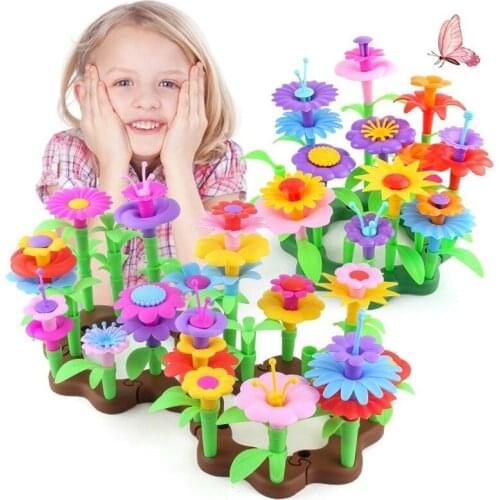 112pcs DIY Educational Flower Arrangement Toys Creative Colorful Interconnecting Blocks Building Garden Game for Girls