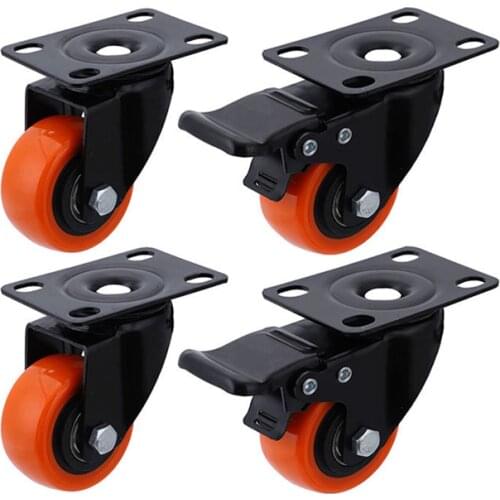 2 Inch Swivel Castor Wheels Heavy Duty Industrial casters 300KG Orange Polyurethane Trolley Furniture Caster Pack of 4