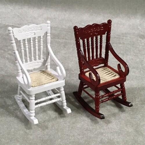 2 Pcs 1:12 Dollhouse Miniature Furniture Wooden Rocking Chairs Dollhouse Accessories for Doll House Decoration