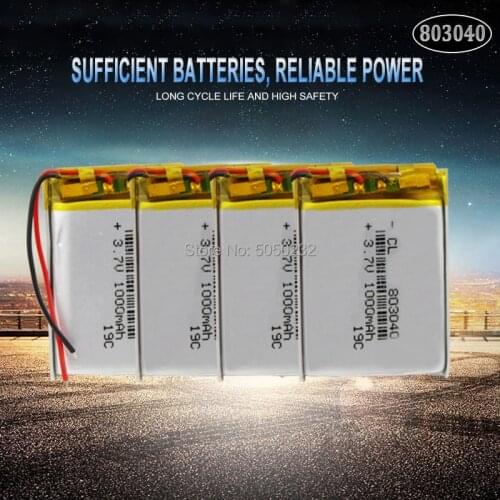 4pc 3.7V 1000mAh 803040 Li-Po ion Rechargeable battery for GPS PSP mp3 mp4 mp5 Bluetooth speaker sound mobile Pocket