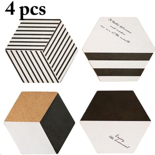 4pcs Wooden Hexagon Natural Cork Coaster Heat Resistant Cup Mug Mat Coffee Tea Hot Drink posavasos placemat Kitchen Decor