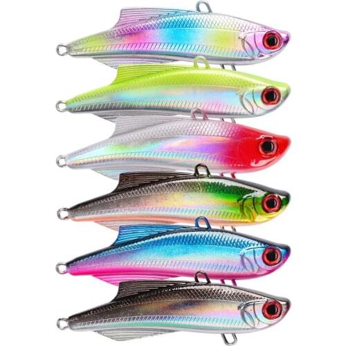 6PCS Pencil VIB Fishing Lure 7.3cm 20.5g Sinking Bass Bait Vibra Rattlin 6# Hook Artificial Hard Bait Trout Tackle