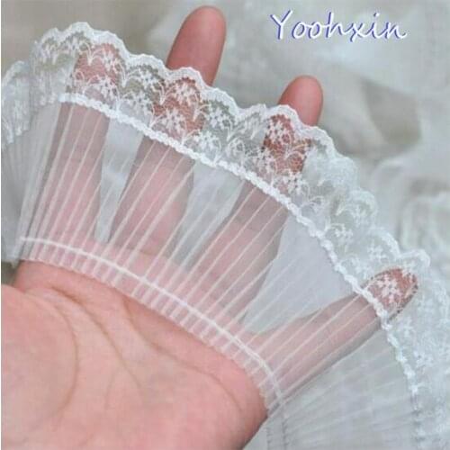 7CM Wide HOT Embroidery white 3D flower lace fabric trim ribbon DIY sewing applique collar fringe craft wedding Dress accessory