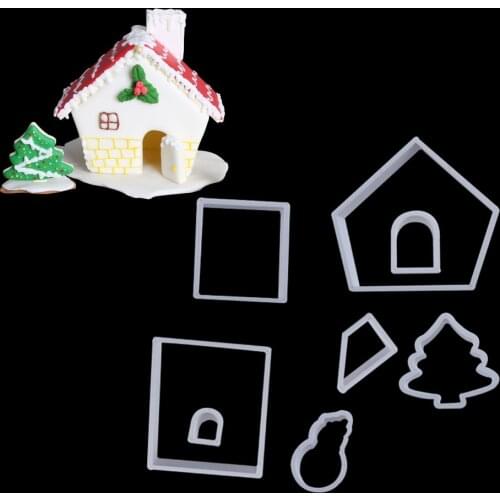 8Pcs Christmas Gingerbread House Cookie Plastic Cutters Xmas Baking Decorating Kitchen Gadgets Accessories