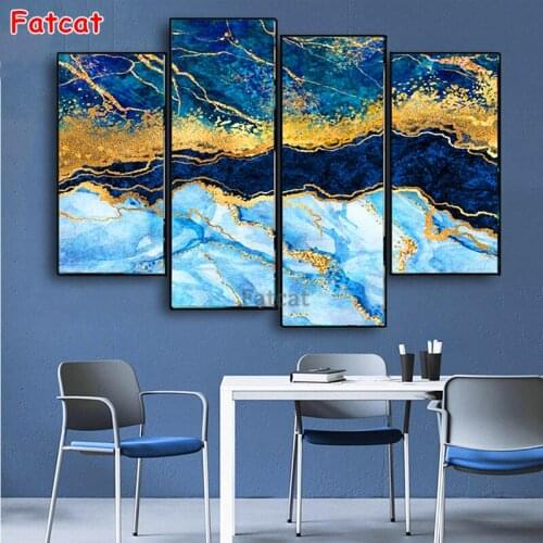 Abstract Sea Landscape 5D DIY Diamond Painting Full Square/Round Diamond Embroidery Mosaic 4 pcs Home Murals decor PP1912