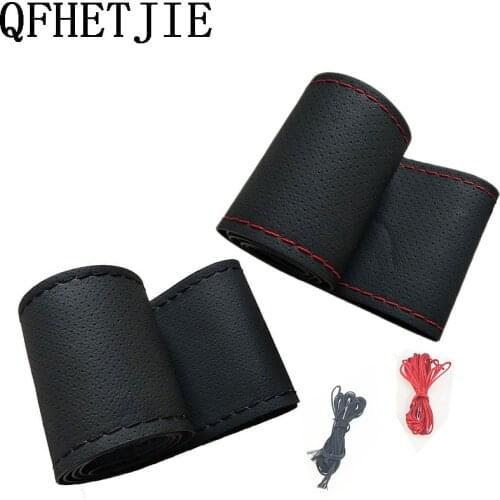 QFHETJIE Car Hand Sewing Steering Wheel Cover Perforated Artificial Leather Steering Wheel Cover Diameter 38 Cm Steering Cover