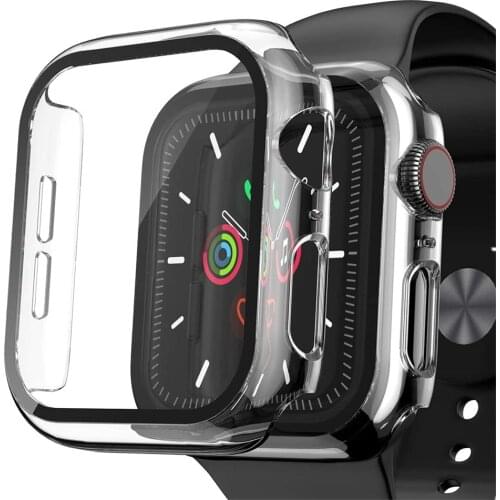 For Apple Watch Series 5 44mm PC Case with Tempered Glass Screen Protector Slim Thin Bumper Coverage Protective for iWatch 40mm