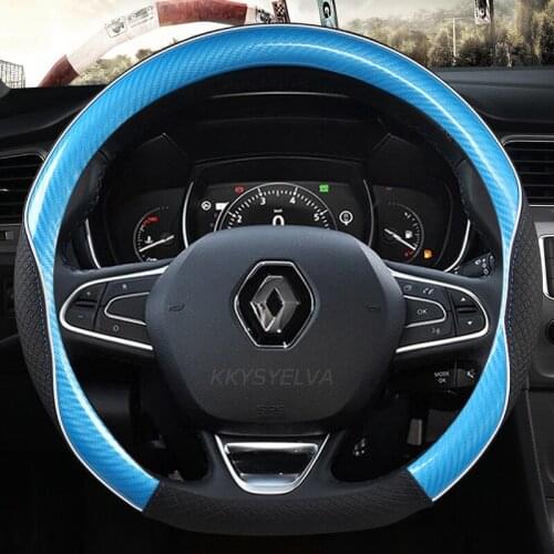 38CM for Renault Scenic 1 2 3 4 Grand Scenic Megane Car Steering Wheel Cover Microfiber Leather + Carbon Fiber Auto Accessories