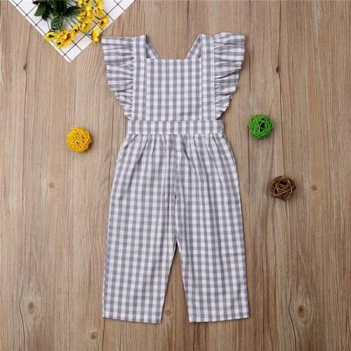Toddler Kids Baby Girl Outfits Plaid Romper Jumpsuit Playsuit Sunsuit Clothes 6M-5Y