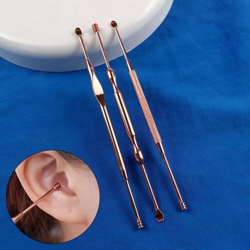 KWD High Quality Stainless Steel Ear Pick Double-ended Earpick Ear Wax Curette Remover Ear Cleaner Spoon Spiral Ear Clean Massag