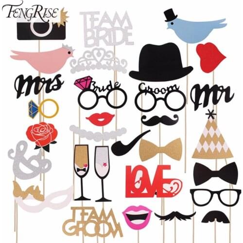 FENGRISE 30 Pieces Mr Mrs Sparkling Photo Booth Props Bridal Shower Bird Wedding Ceremony Party Events Decoration Supplies