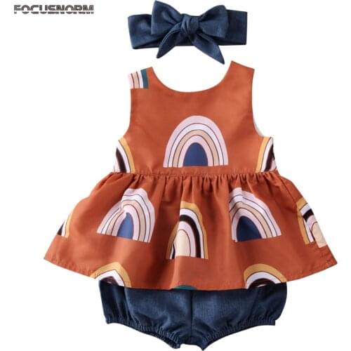 FOCUSNORM Summer Lovely Girls Clothes Sets 0-5Y Rainbow Print Sleeveless Button Vest Tops Shorts 2PCS