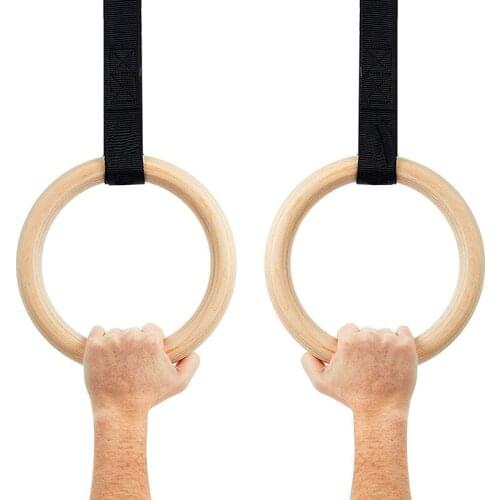 Wood Gymnastic Rings 28/32mm Gym Rings With 4.5 Meters Adjustable Long Buckles Straps Workout For Home Gym & Cross Fitness