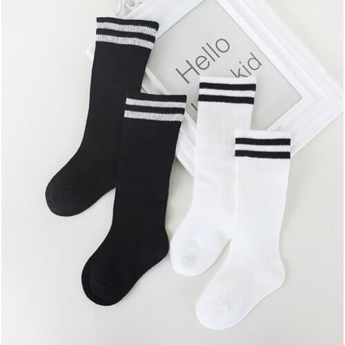 Baby Kids Toddlers Girls Striped Knee High Socks Tights Leg Warmer Over Knee Cotton Lace Stockings For Age 1-7 Years Black White