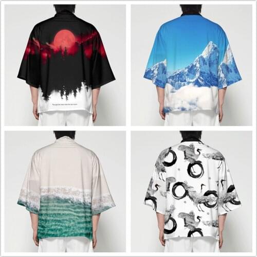 Kimono Cardigan Japanese Style Men/womens Samurai Haori Clothing Crane Embroidery Traditional Vintage Yukata Asian Clothes