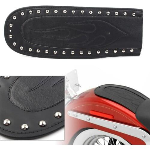 Black Motorcycle Flame Stitch Leather Rear Seat Fender Bib for Harley Dyna Street Bob 2006-2017