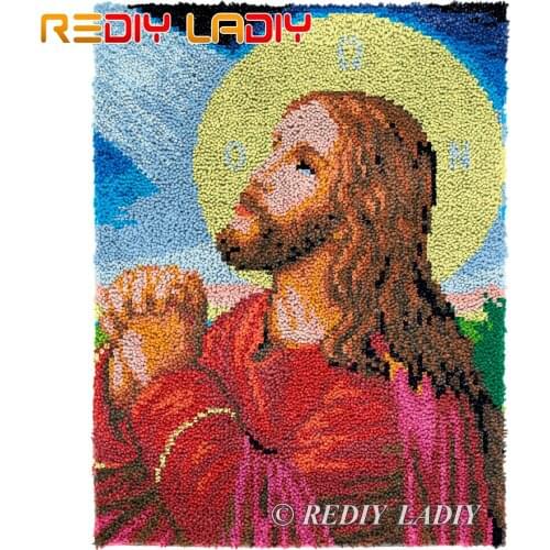 Latch Hook Rug Jesus Bless You Wall Tapestry Kits DIY Carpet Rug Chunky Yarn Cushion Arts & Crafts Crochet Floor Mat 61*81cm