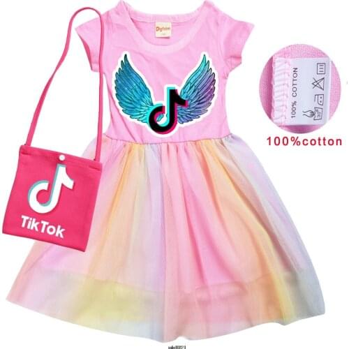 Tik Tok Toddler Girl Dress Summer Kids Clothes Leisure Princess Dress +Bag Cartoon Tutu Dresses Halloween Party Costume