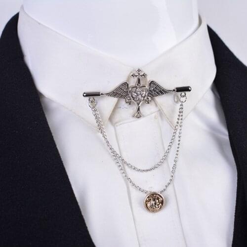 I-Remiel Retro Korean Metal Angel Wing with Chain Mens Brooch Pin for Suit Badge Buckle Collar Pins Jewelry Accessories