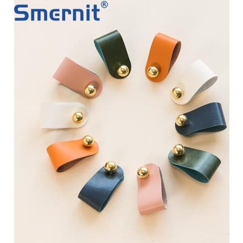 Soft Leather Brass Furniture Handles Safe Children Room door handle and Handles for Cabinet Kitchen Cupboard Drawer Pulls