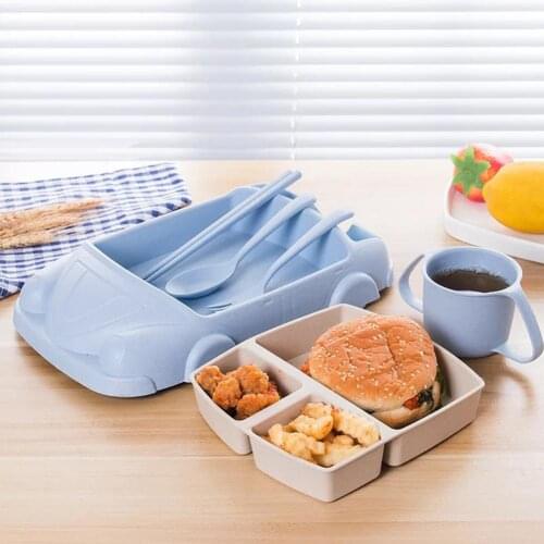 Infant Feeding Tableware Set Wheat Straw Car Shaped Plate Baby Dishes Frame Bowl