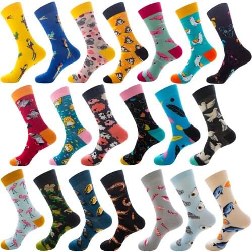 Men Graphic Socks Combed Cotton Cartoon Sheep Animal Bird Shrimp Feather Fish Alpaca Dog Food Geometric Novelty Happy Funny Sock