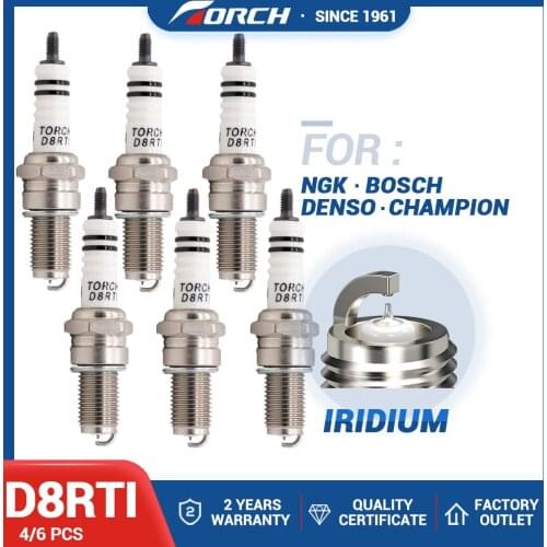 NEW 4/6PCS TORCH Spark Plug D8RTI China Original Replace for Motorcycle UTV Scooter Dirt Bike Go kart ATV Longer Life Time
