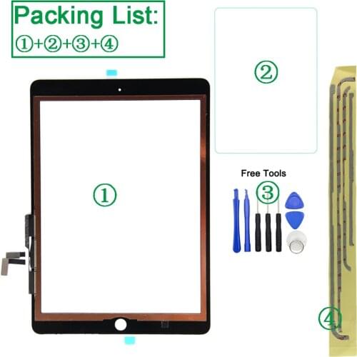 1PCS Tested For Apple iPad Air 2013 1st Gen A1474 A1475 A1476 Digitizer Touch Screen Front Lens+Adhesive+Button+Protect+Tools