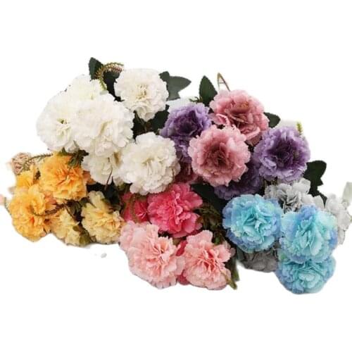 One Fake Carnation (6 Heads/Bunch) 13.39" Length Simulation Dianthus for Wedding Home Decorative Artificial Flowers
