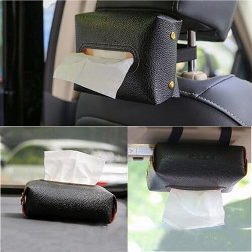 Hanging Armrest Leather Car Tissue Box Holder Auto Interior Storage Decoration for Car Accessories family car tissue cover