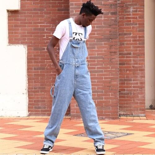 Hot 2021 Mens Denim Bibs Japanese Retro Mens Denim Bib Pants Loose One Piece Trousers Retro Overalls