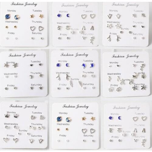 Korean version of the small whale planet moon triangle flower branches stars pearl maple leaf notes set earrings