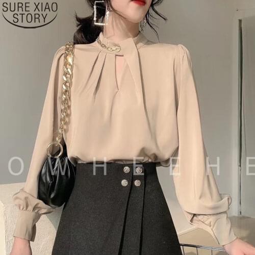 Silk Satin Blouse Solid Loose Shirt Autumn New Office Lady Shirt Fashion Female V-neck French Tops Elegant Blusa Mujer 16879