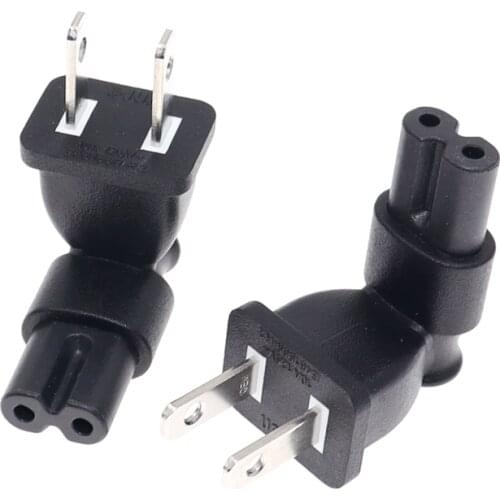 US 2 Prong Right Angle Plug To IEC 60320 C7 Power Adapter, C7 Receptacle to NEMA 1-15P Converter Plug